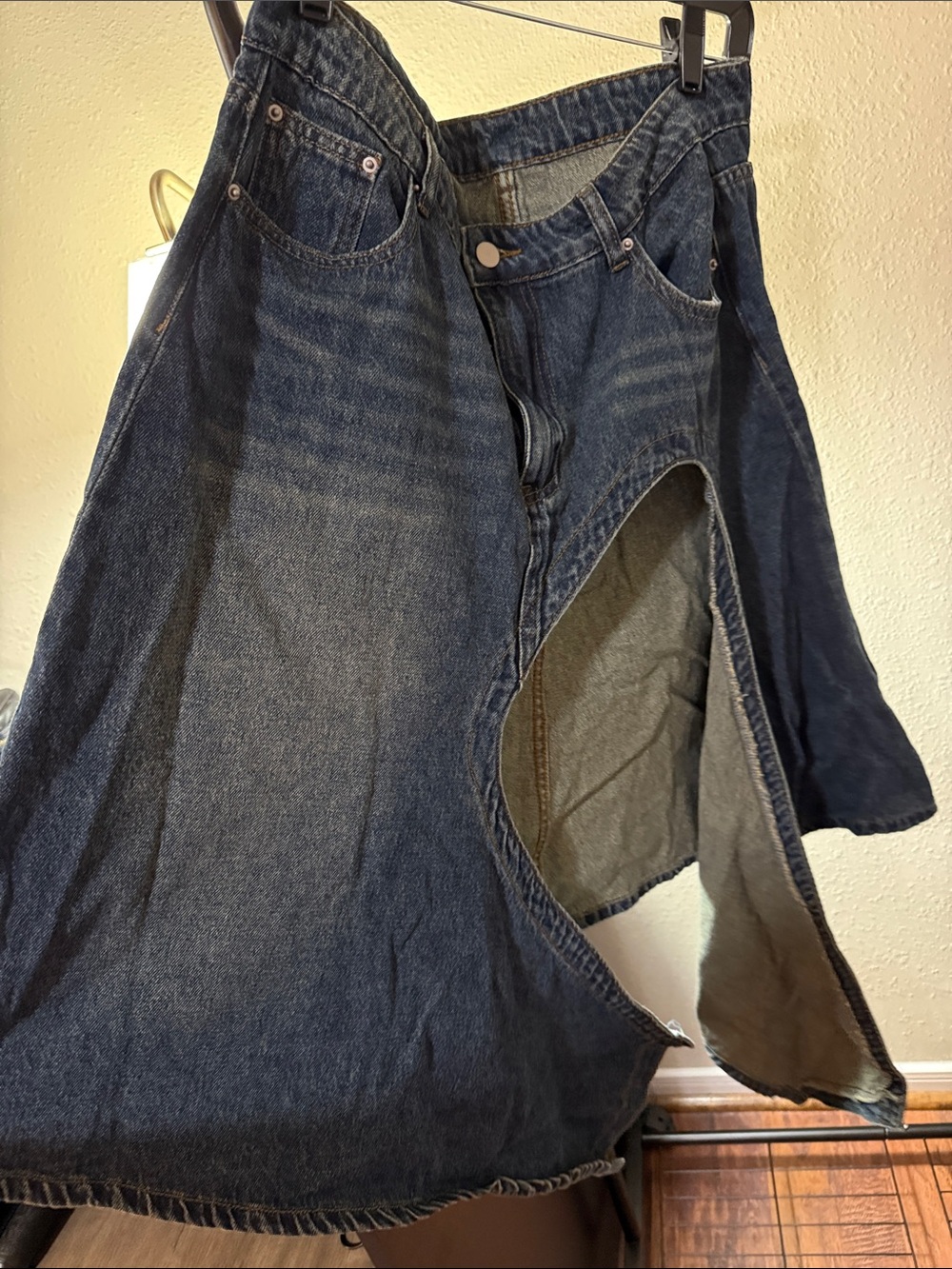 SHEIN Dark Blue Asymmetrical Denim Skirt with Front Cutout - Picture 10 of 16